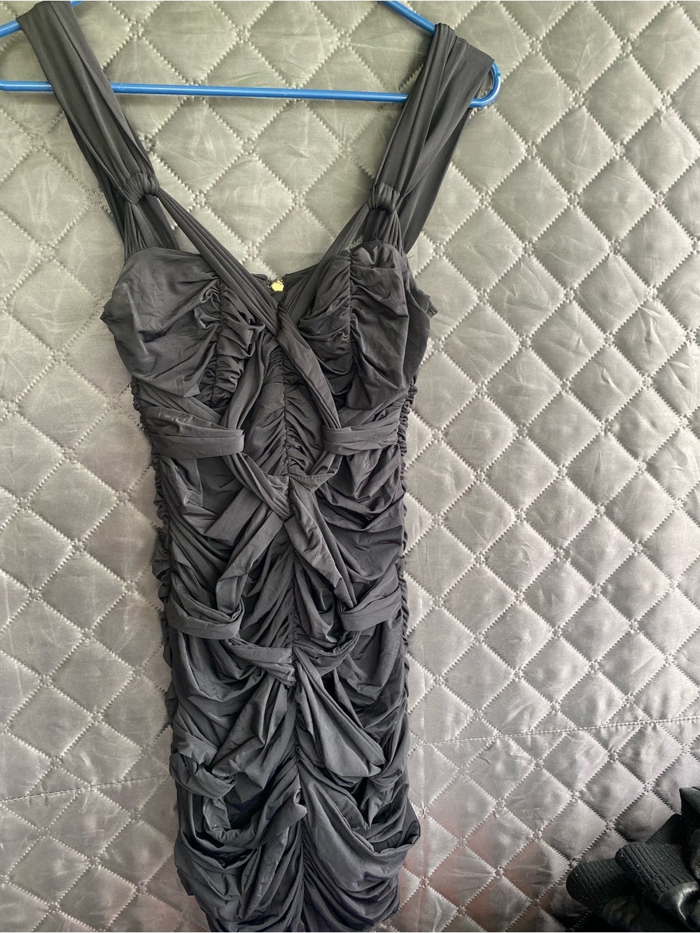 Vintage bebe Black Ruched Knot-Detail Midi Dress